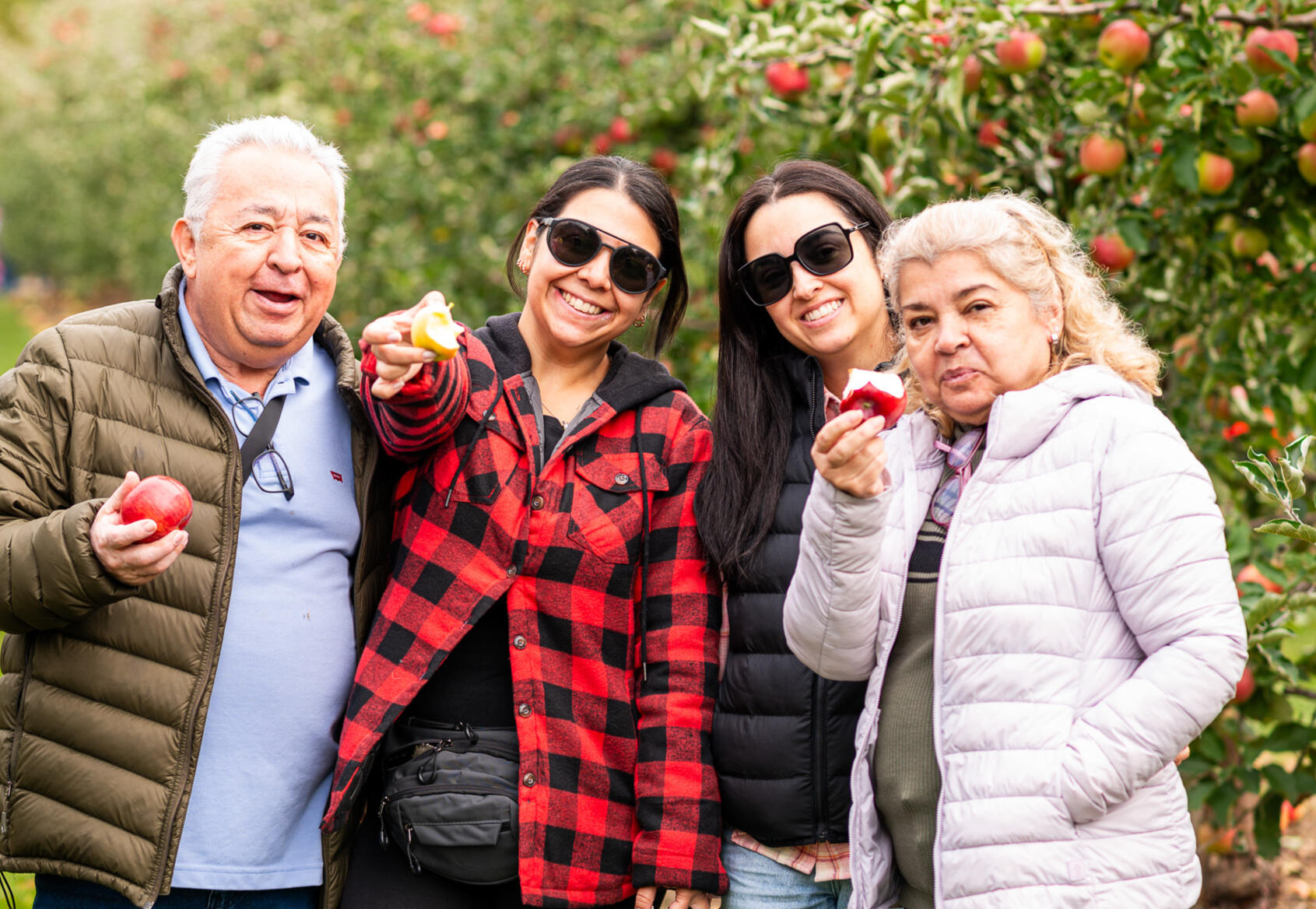 Dog sitting peacefully next to a person in a bright outdoor garden.